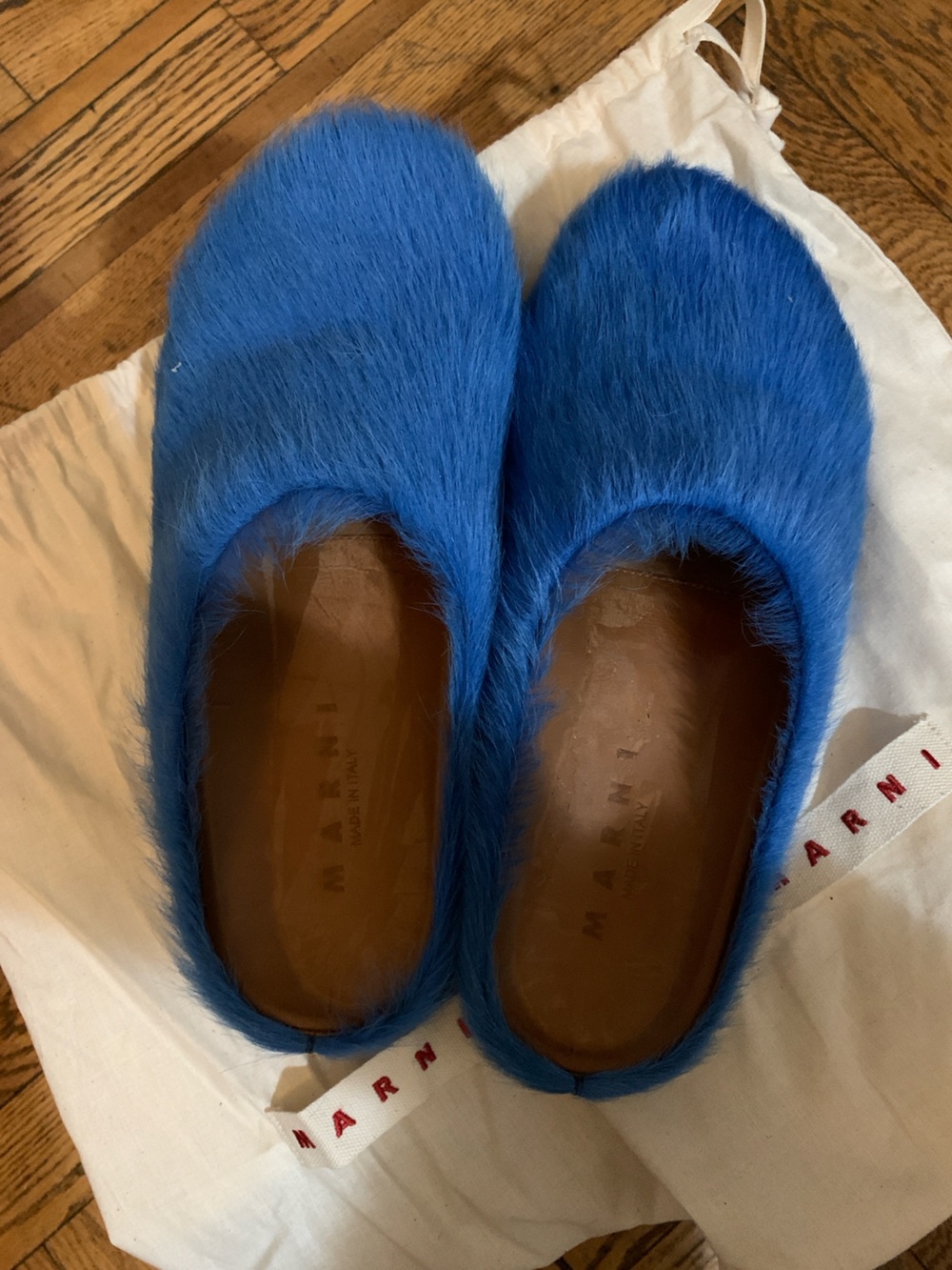 Marni Electric Blue Furry Slip-On Mules